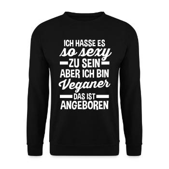 Fleischlos Vegan Pflanzlich Veganer - Unisex Pullover - Schwarz - Vorne - Alina (178cm) & Michal (187cm)