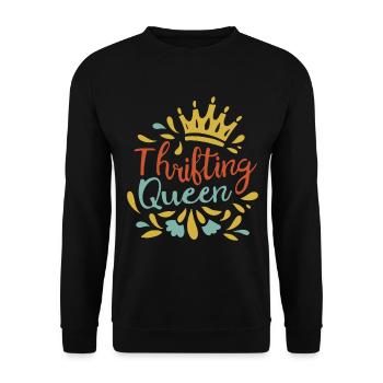 Thrifting Queen Thrifter Thrift Shop Whisperer - Unisex Sweatshirt - black - Front - Alina (178cm) & Michal (187cm)
