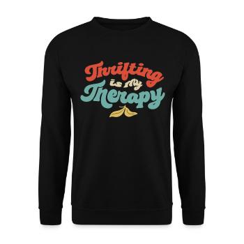 Thrifting est ma thérapie Thrifter Thrift Shop - Sweat-shirt Unisexe - noir - Devant - Alina (178cm) & Michal (187cm)