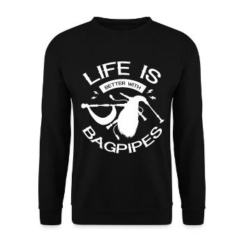 La vie est meilleure avec la cornemuse Piper - Sweat-shirt Unisexe - noir - Devant - Alina (178cm) & Michal (187cm)