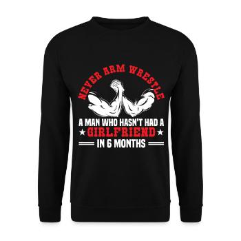 Funny Never Arm Wrestle Un homme pour Bras de fer - Sweat-shirt Unisexe - noir - Devant - Alina (178cm) & Michal (187cm)