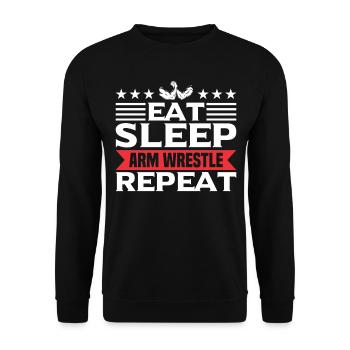 Funny Eat SLeep Arm Wrestling Repeat For Arm Wrest - Unisex Pullover - Schwarz - Vorne - Alina (178cm) & Michal (187cm)