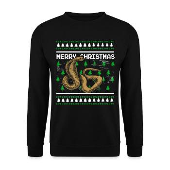 Ugly Christmas Sweater Christmas Snake - Unisex Sweatshirt - black - Front - Alina (178cm) & Michal (187cm)