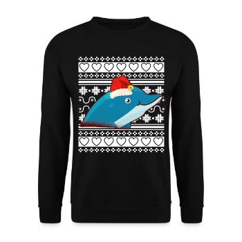 Ugly Christmas Sweater Tshirt Christmas Dolphin - Unisex Sweatshirt - black - Front - Alina (178cm) & Michal (187cm)