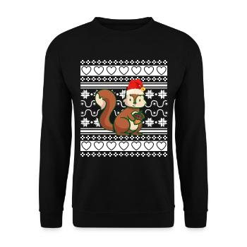 Pull de Noël moche Écureuil de Noël - Sweat-shirt Unisexe - noir - Devant - Alina (178cm) & Michal (187cm)