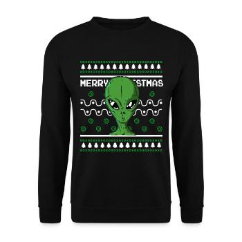 Pull de Noël moche Tshirt Weihnachten Alien - Sweat-shirt Unisexe - noir - Devant - Alina (178cm) & Michal (187cm)