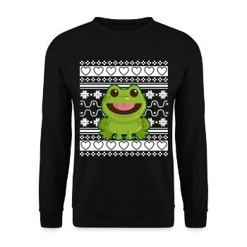 Ugly Christmas Sweater Tshirt Christmas Frog - Unisex Sweatshirt - black - Front - Alina (178cm) & Michal (187cm)