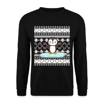 Ugly Christmas Sweater Tshirt Weihnachten Pinguin - Unisex Pullover - Schwarz - Vorne - Alina (178cm) & Michal (187cm)