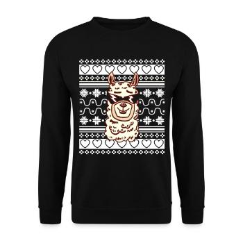 Ugly Christmas Sweater Weihnachten Lama - Unisex Pullover - Schwarz - Vorne - Alina (178cm) & Michal (187cm)