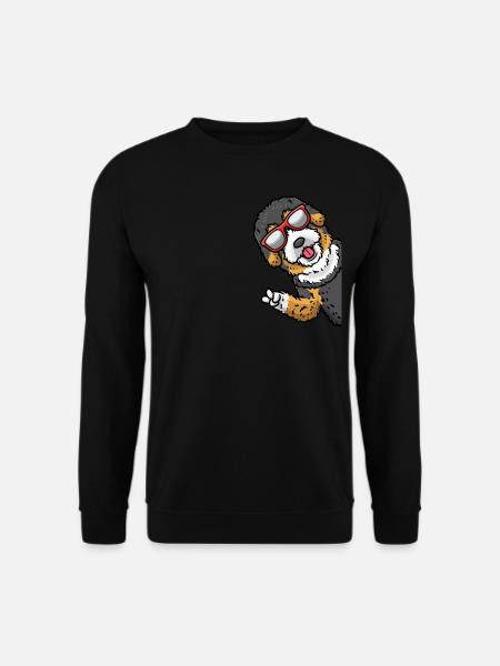 Bernedoodle Hund Von Seite Mit Sonnenbrille - Unisex Pullover - Schwarz