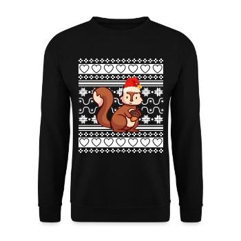 Pull de Noël moche Écureuil de Noël - Sweat-shirt Unisexe - noir - Devant - Alina (178cm) & Michal (187cm)