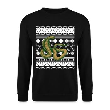 Moche pull de Noël Tshirt Serpent de Noël - Sweat-shirt Unisexe - noir - Devant - Alina (178cm) & Michal (187cm)