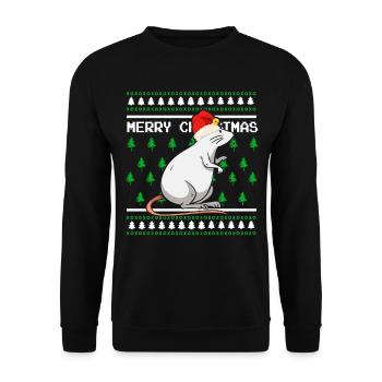 Ugly Christmas Sweater Tshirt Christmas Mouse - Unisex Sweatshirt - black - Front - Alina (178cm) & Michal (187cm)