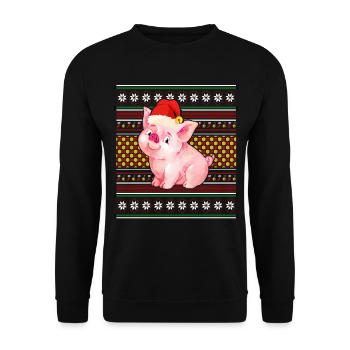 Ugly Christmas Sweater Tshirt Weihnachten Schwein - Unisex Pullover - Schwarz - Vorne - Alina (178cm) & Michal (187cm)
