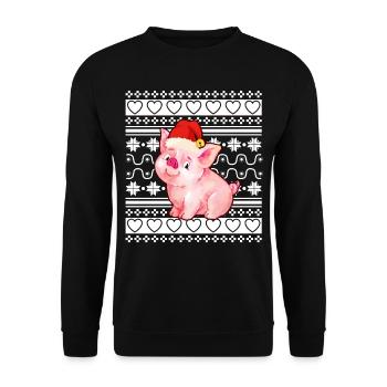 Ugly Christmas Sweater Tshirt Weihnachten Schwein - Unisex Pullover - Schwarz - Vorne - Alina (178cm) & Michal (187cm)