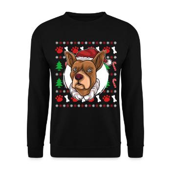 Pull de Noël moche Tshirt Chien de Noël - Sweat-shirt Unisexe - noir - Devant - Alina (178cm) & Michal (187cm)