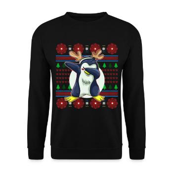 Ugly Christmas Sweater Tshirt Weihnachten Pinguin - Unisex Pullover - Schwarz - Vorne - Alina (178cm) & Michal (187cm)