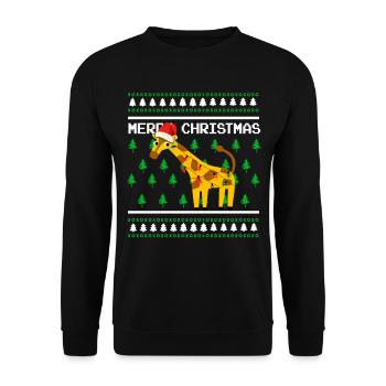 Ugly Christmas Sweater Tshirt Weihnachten Giraffe - Unisex Sweatshirt - black - Front - Alina (178cm) & Michal (187cm)