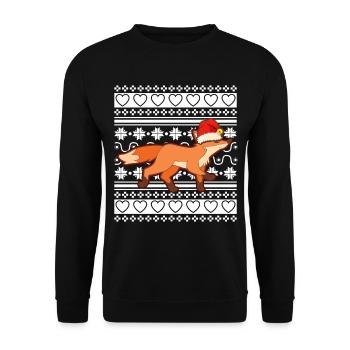 Ugly Christmas Sweater Tshirt Christmas Fox - Unisex Sweatshirt - black - Front - Alina (178cm) & Michal (187cm)