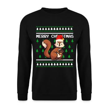 Pull de Noël moche Écureuil de Noël - Sweat-shirt Unisexe - noir - Devant - Alina (178cm) & Michal (187cm)