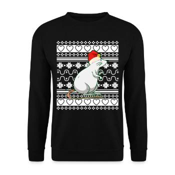 Ugly Christmas Sweater Tshirt Christmas Mouse - Unisex Sweatshirt - black - Front - Alina (178cm) & Michal (187cm)