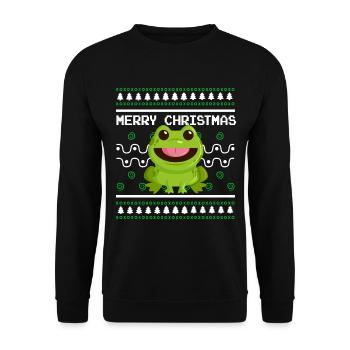 Ugly Christmas Sweater Tshirt Christmas Frog - Unisex Sweatshirt - black - Front - Alina (178cm) & Michal (187cm)