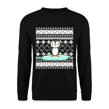 Ugly Christmas Sweater Tshirt Weihnachten Pinguin - Unisex Pullover - Schwarz - Vorne - Alina (178cm) & Michal (187cm)