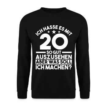 Zwanzig Zwanzigster 20 Jahre Geburtstag - Unisex Pullover - Schwarz - Vorne - Alina (178cm) & Michal (187cm)