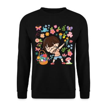 Dabbing Boy Hippie Blumenstrauß Korb Frühling - Unisex Pullover - Schwarz - Vorne - Alina (178cm) & Michal (187cm)