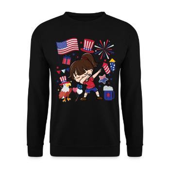 Dabbing Girl 4. Juli Unabhängigkeitstag - Unisex Pullover - Schwarz - Vorne - Alina (178cm) & Michal (187cm)