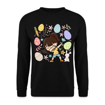 Dabbing Girl Colorful Eggs Easter Costume Holiday - Unisex Sweatshirt - black - Front - Alina (178cm) & Michal (187cm)