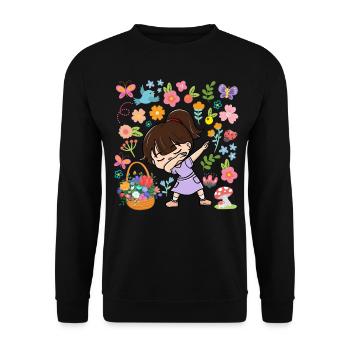 Dabbing Girl Hippie Blumenstrauß Korb Frühling - Unisex Pullover - Schwarz - Vorne - Alina (178cm) & Michal (187cm)