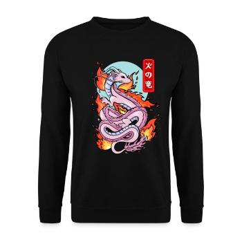 Japanischer Feuerdrache Elementarer Mythos - Unisex Pullover - Schwarz - Vorne - Alina (178cm) & Michal (187cm)