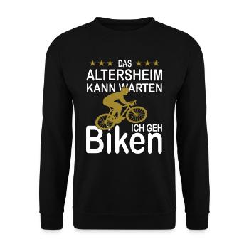 E-Bike Altersheim Kann Warten Akku Fahrrad - Unisex Pullover - Schwarz - Vorne - Alina (178cm) & Michal (187cm)