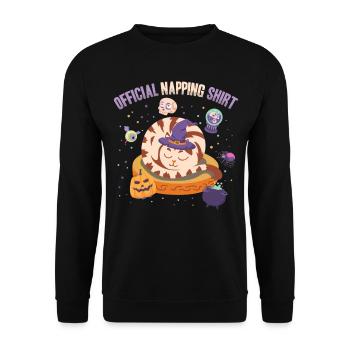 Official Napping Shirt Sleepy Holiday Cat - Unisex Sweatshirt - black - Front - Alina (178cm) & Michal (187cm)