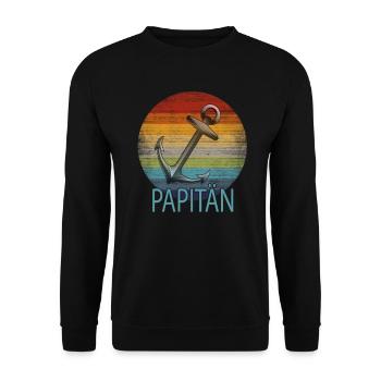 Papitän Retro Lustiges Wortspiel Kapitän Anker - Unisex Pullover - Schwarz - Vorne - Alina (178cm) & Michal (187cm)