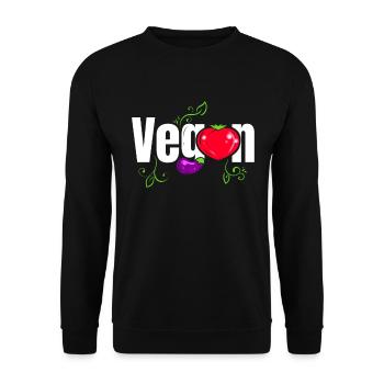 Heart Tomato And Eggplant Logo Go Vegan - Unisex Pullover - Schwarz - Vorne - Alina (178cm) & Michal (187cm)