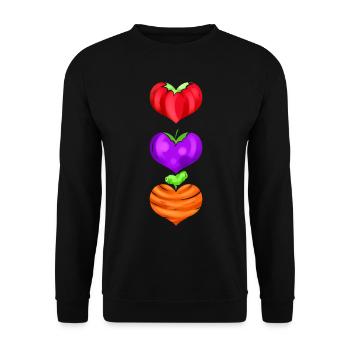 Tomato, Eggplant And Carrot As Hearts - Go Vegan - Unisex Pullover - Schwarz - Vorne - Alina (178cm) & Michal (187cm)