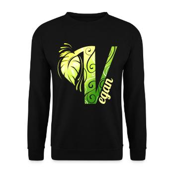 V like Vegan - Green Leaves Logo - Go Vegan - Unisex Sweatshirt - black - Front - Alina (178cm) & Michal (187cm)
