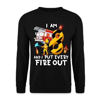 Fire engine firefighting I am 8 years old - Unisex Sweatshirt - black - Front - Alina (178cm) & Michal (187cm)