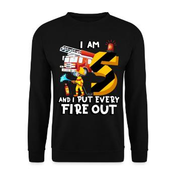 Camion de pompiers avec le thème J’ai 5 ans, - Sweat-shirt Unisexe - noir - Devant - Alina (178cm) & Michal (187cm)