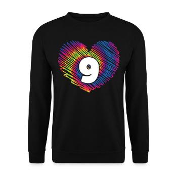 9. Geburtstag Herz Tie Dye | Tie Dye Themed - Unisex Pullover - Schwarz - Vorne - Alina (178cm) & Michal (187cm)