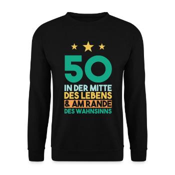 Fünfzig Fünfzigster 50 Jahre Geburtstag - Unisex Pullover - Schwarz - Vorne - Alina (178cm) & Michal (187cm)