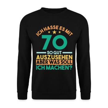 Siebzig Siebzigster 70 Jahre Geburtstag - Unisex Pullover - Schwarz - Vorne - Alina (178cm) & Michal (187cm)