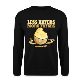 Less Haters - More Taters - Veggies - Vegetarian - Unisex Pullover - Schwarz - Vorne - Alina (178cm) & Michal (187cm)