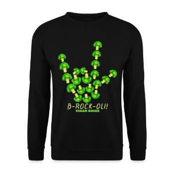 Vegan Rocks, Sign Of Horns With Broccoli, - Unisex Pullover - Schwarz - Vorne - Alina (178cm) & Michal (187cm)