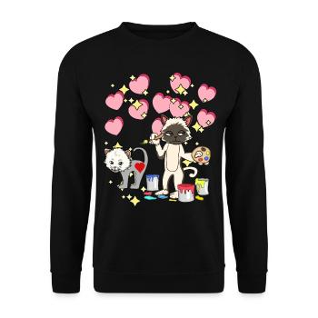 Fantasy Cat Artist Paints Brush Art Kid - Unisex Sweatshirt - black - Front - Alina (178cm) & Michal (187cm)