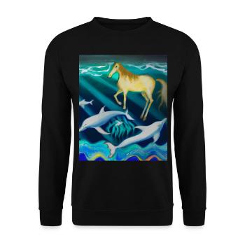 Cheval nageant avec des dauphins peignant - Sweat-shirt Unisexe - noir - Devant - Alina (178cm) & Michal (187cm)
