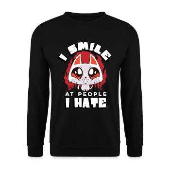 Ich Lächle Leute An, Die Ich Hasse | - Unisex Pullover - Schwarz - Vorne - Alina (178cm) & Michal (187cm)