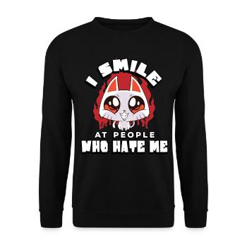 Ich Lächle Leute An, Die Mich Hassen | - Unisex Pullover - Schwarz - Vorne - Alina (178cm) & Michal (187cm)